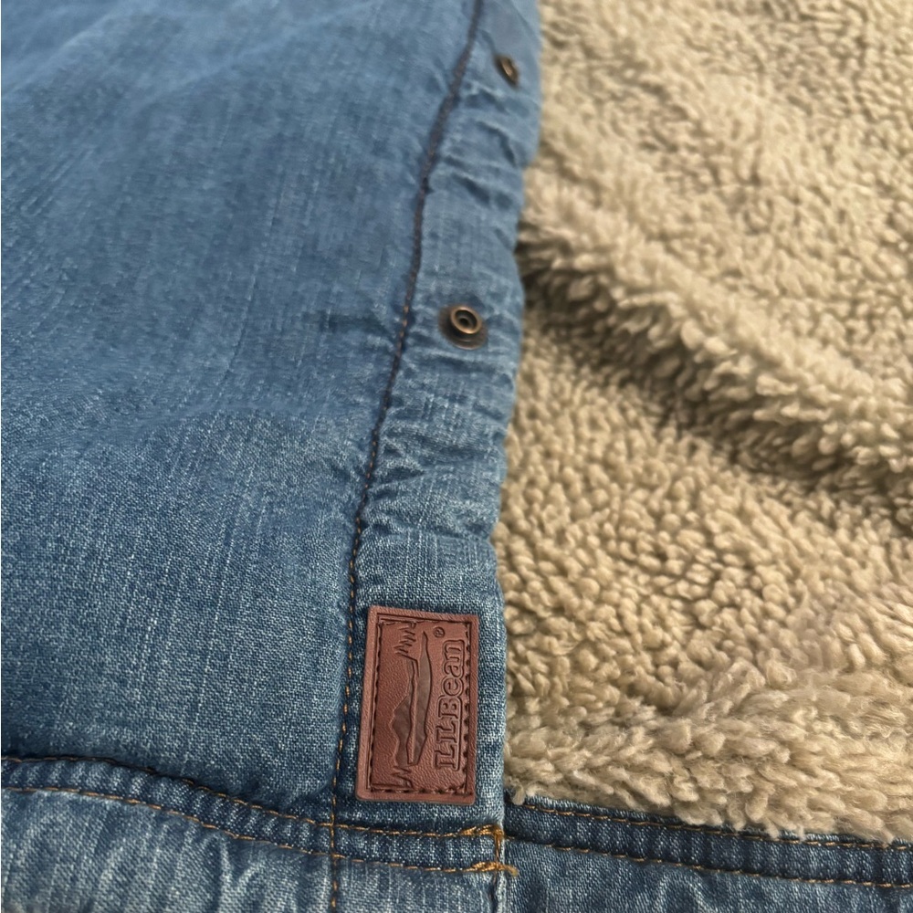 LL Bean Trucker Shacket Men's L-Tall Denim Sherpa Lined Chore Shacket Farmer Ag - Picture 13 of 13
